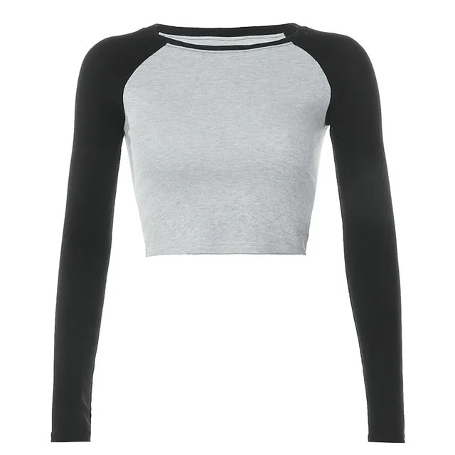 Summer Contrast Color Cute Crop Top Slim Basic Short Sleeve Tees